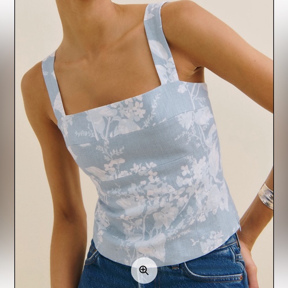 NWT Reformation Darci Linen Light Blue Floral Tank Top Sz 4 - Picture 2 of 5